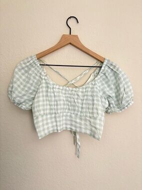 RSQ Light Green Gingham Open Back Top